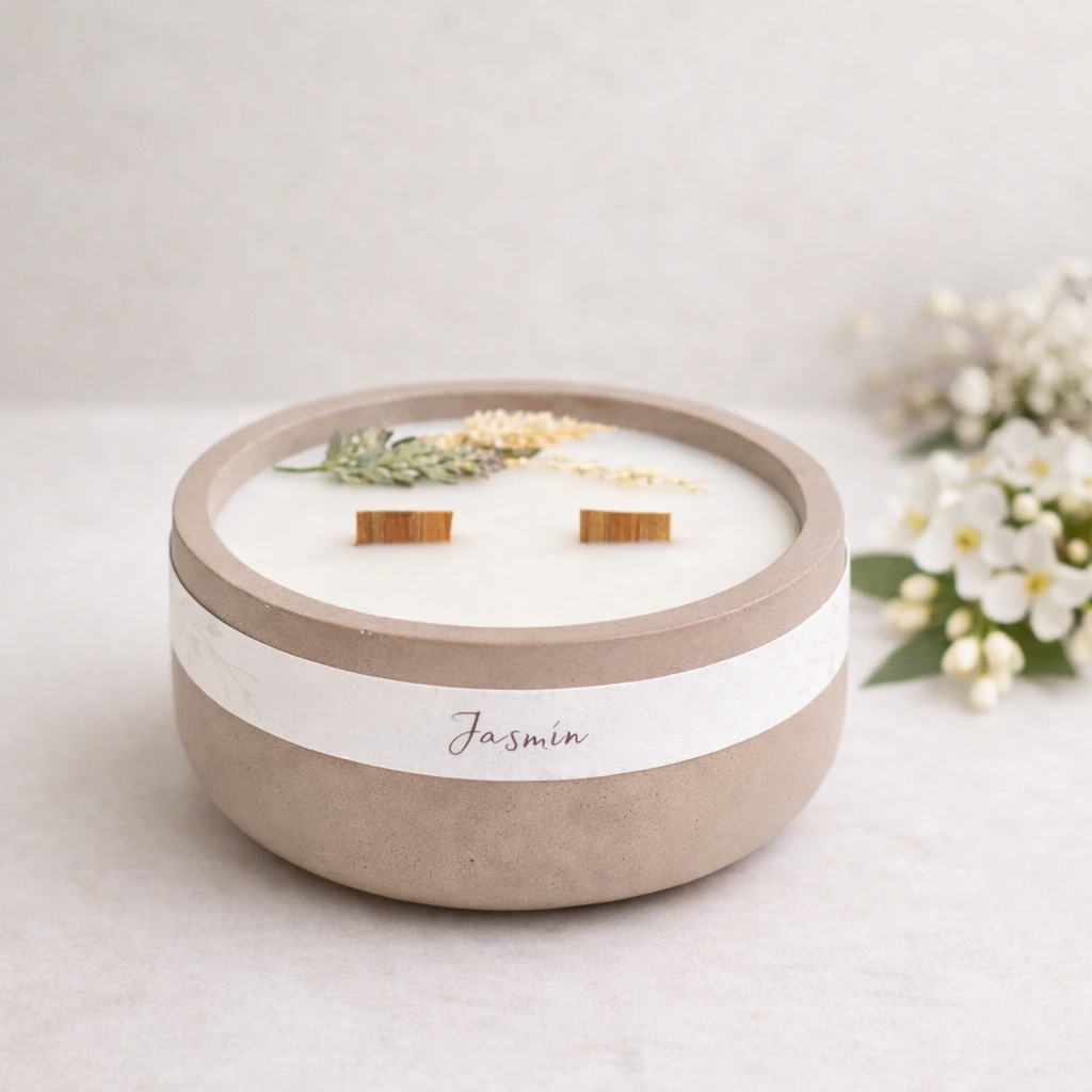 Elegantní svíčka se dvěma knoty a vůní jasmínu, která provoní interiér a navodí harmonickou atmosféru.