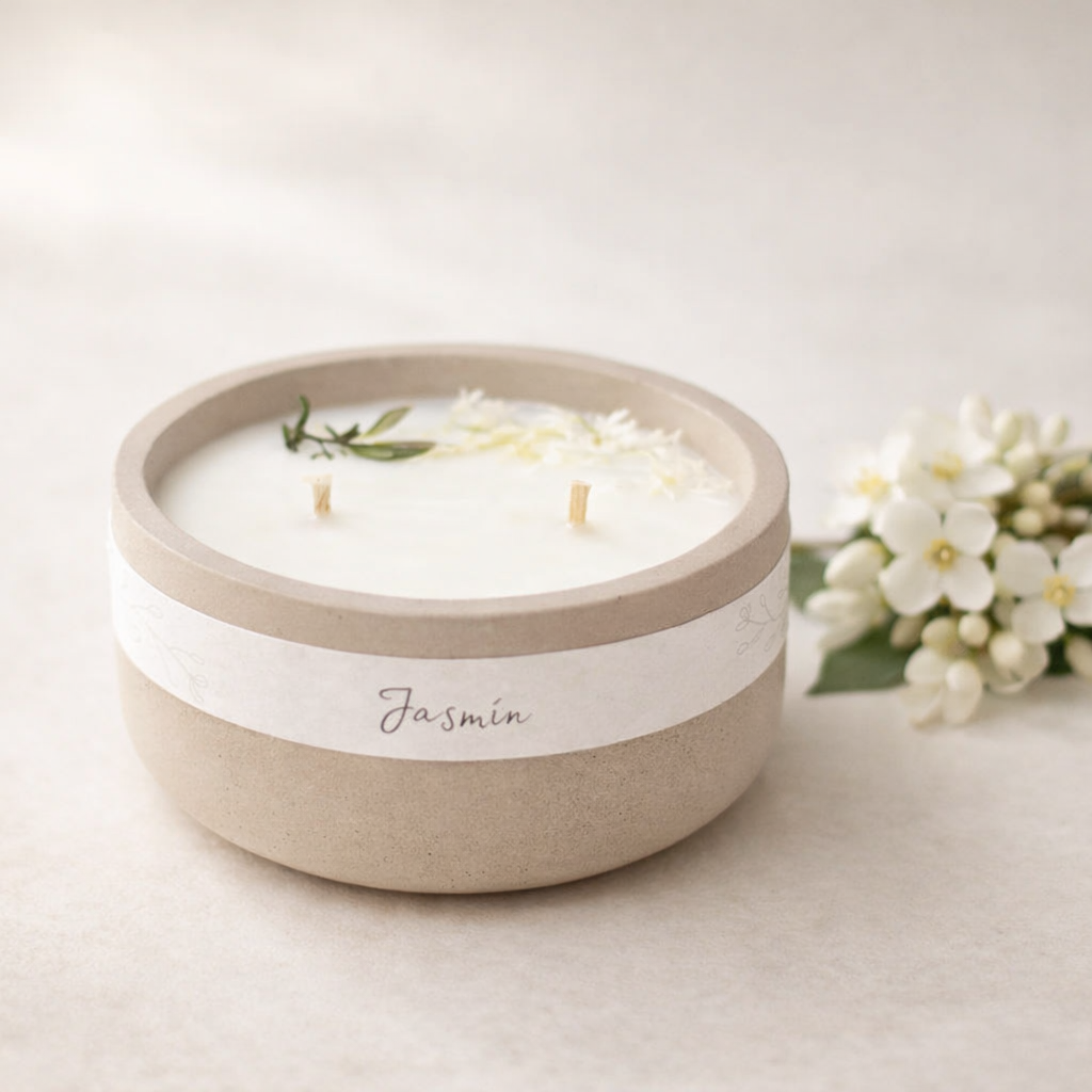 Elegantní svíčka se dvěma knoty a vůní jasmínu, která provoní interiér a navodí harmonickou atmosféru.